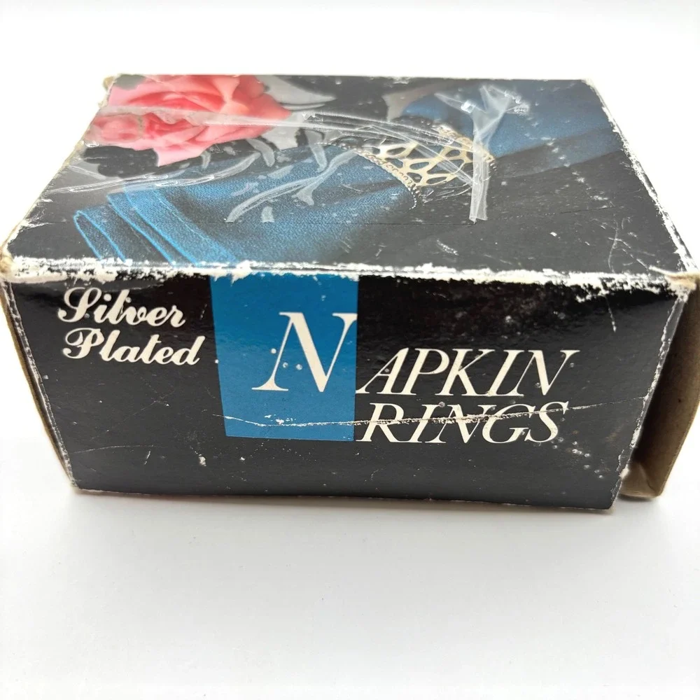 Vintage Silver Plated Napkin Rings Set of 4 Openwork Lattice Scalloped Edge NIB